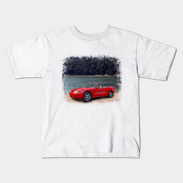 1994 Mustang Cobra SVT Pace Car in our lake distressed series on front and back Kids T-Shirt by Permages LLC